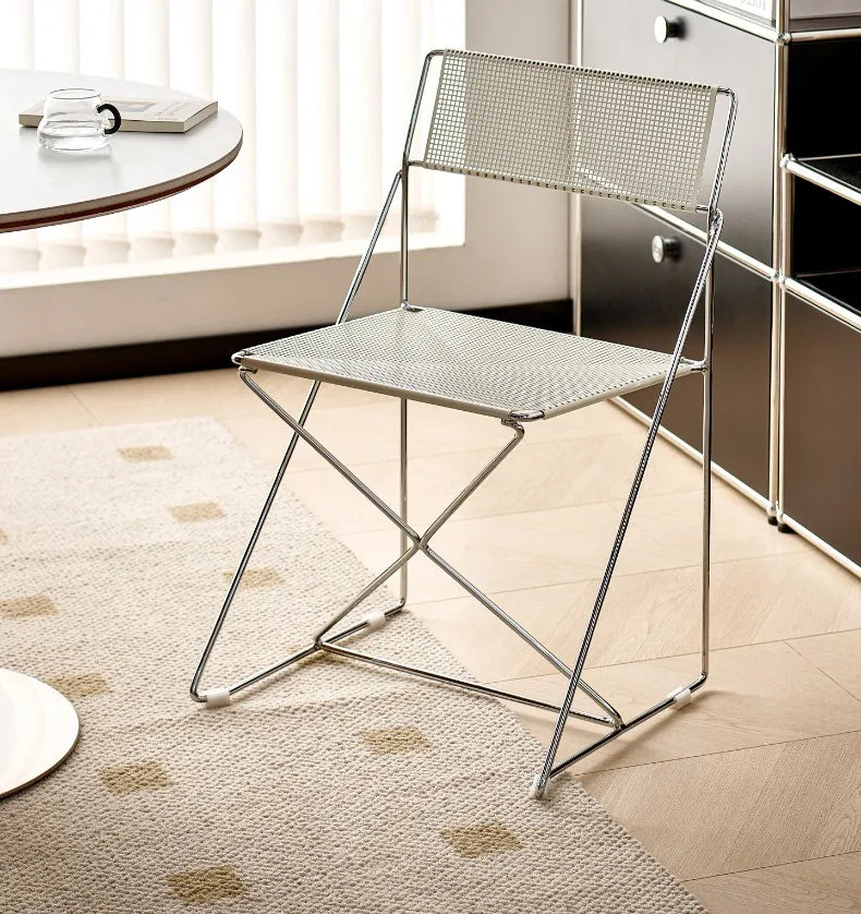 Korean Iron Dining Chair with Backrest Modern Minimalist Stackable Chair for Kitchen Designer Creative Metal Seat for Restaurant