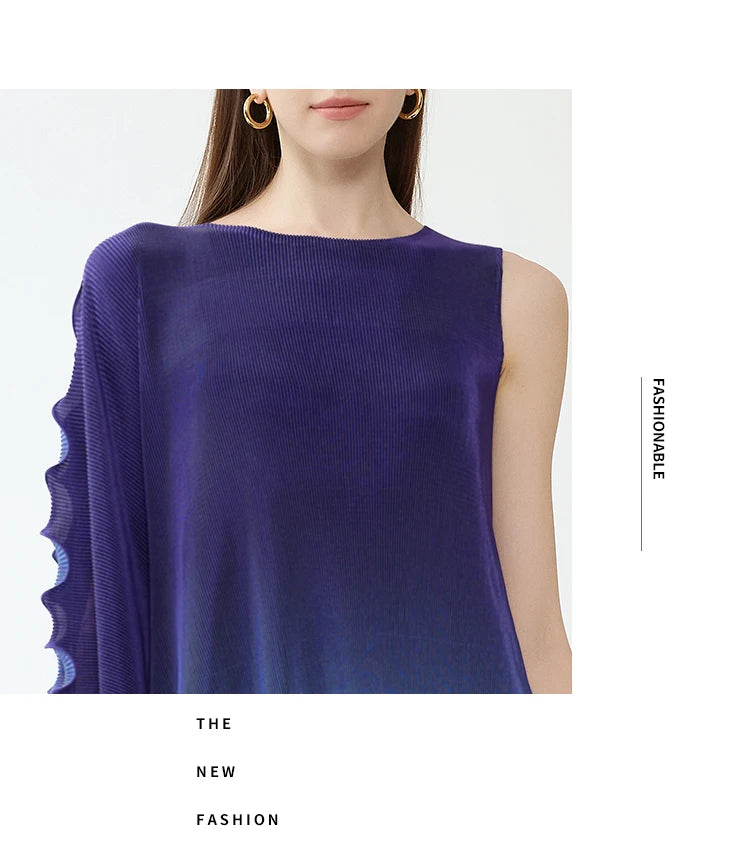 Miyake style  Pleated Bat Raglan Sleeve Irregular Dress Set Women 2025 New Fashion Original Designer Gradient Printing Two Piece Sets