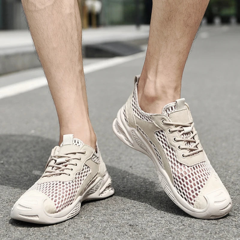 Breathable Men Casual Mesh Shoes Lightweight Summer Flats Comfortable Driving Shoes Simple Style Outdoor Walking Shoes Sneakers