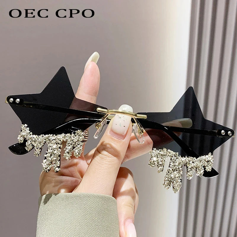 Shiny Luxury Diamonds Sunglasses Women Men Trends Punk Rimless Sun Glasses Female Personality Rhinestone Eyewear Shades UV400