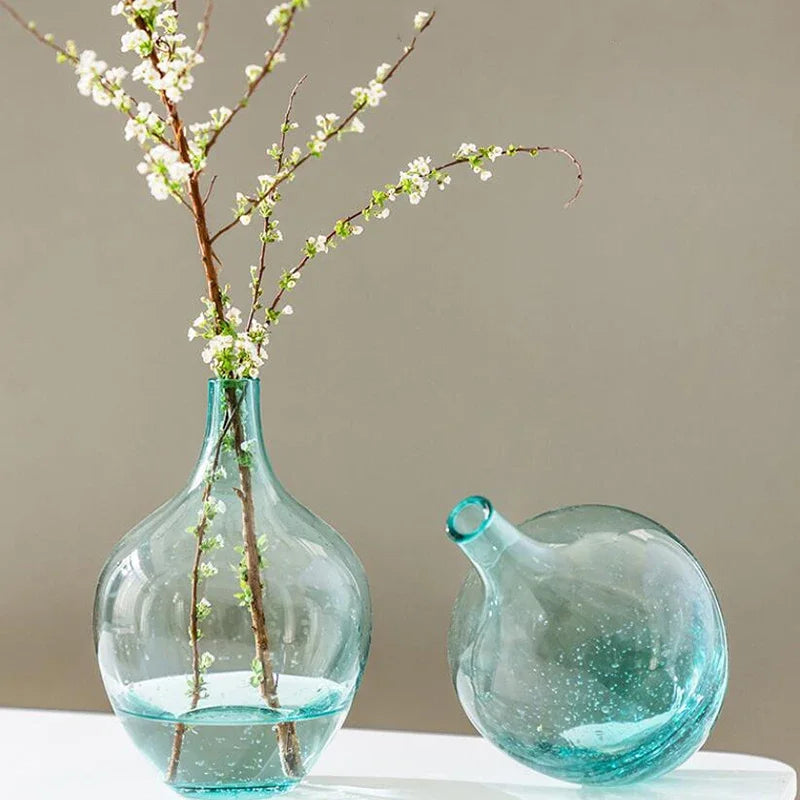 Hanging clock vase simple big belly glass vase home living room flower arrangement hydroponic floor transparent large vase black