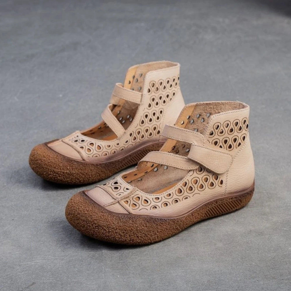 2026 Summer Retro Handmade Women's Shoes Genuine Leather Soft Bottom Mom Sandals Cowhide Hollow Out Casual Sandal Boots