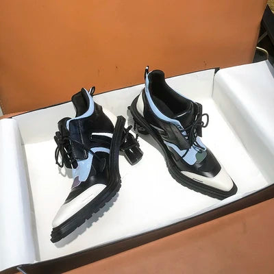 New Women High patent leather Boots pointed-toe Thick Heels Females Shoes Vintage Leather Comfortable Sewing Breathable Party