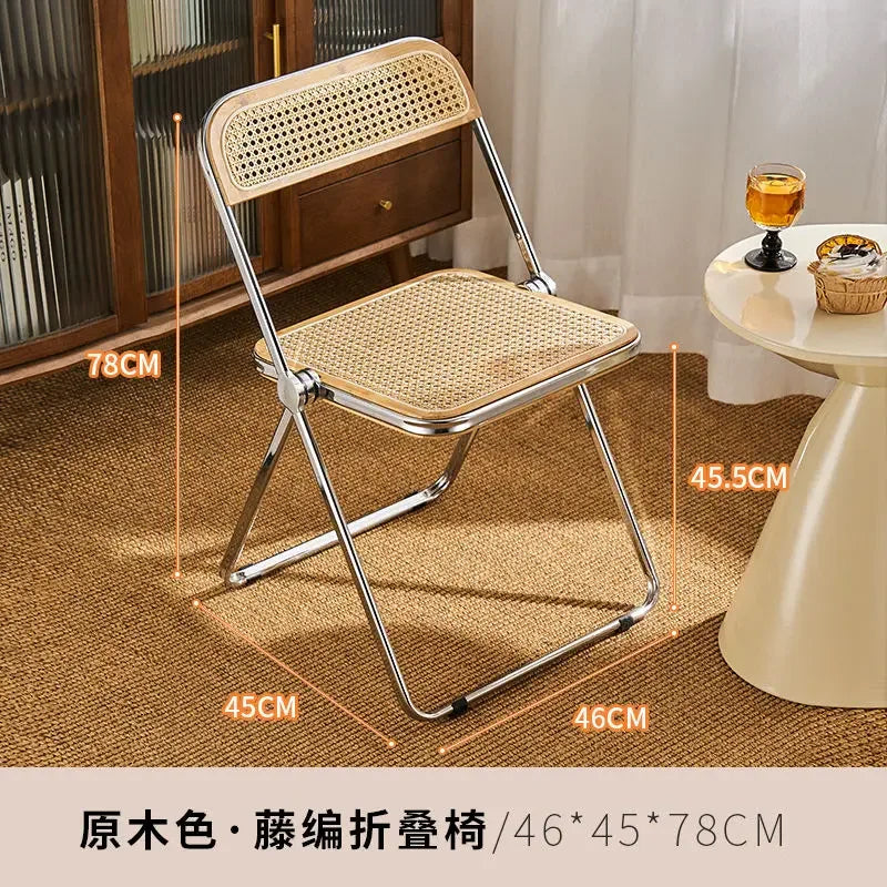 Nordic Rattan Home Comfortable Dining Chair Long Sitting Comfortable Chairs Creative Folding Chair Leisure Retro Backrest Stools