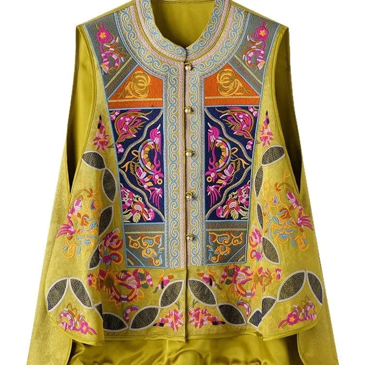 Yellow Heavyweight New Chinese Style Embroidered Women's Vest Fashionable Unique Outerwear Jacket Short Coat from Mainland China