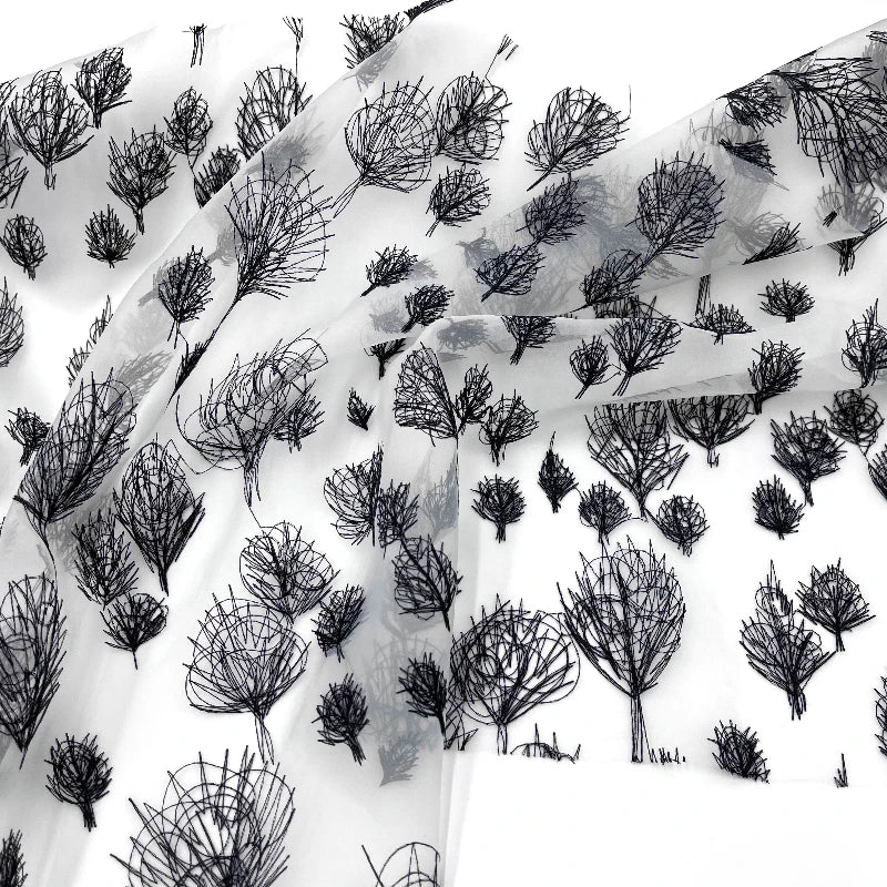 Semi Sheer Organdy Jacquard Fabric Black Tree Embroidery Skirt Designer Tailored Textile Spring Summer Womens Luxury Apparel