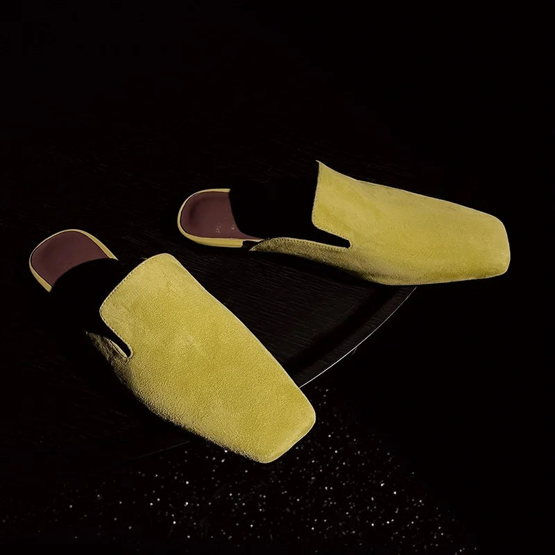 New Genuine Leather Kid Suede Flat Shoes Slippers Women Covered Toe Natural Leather Casual Slippers Female Daily Walk Slippers