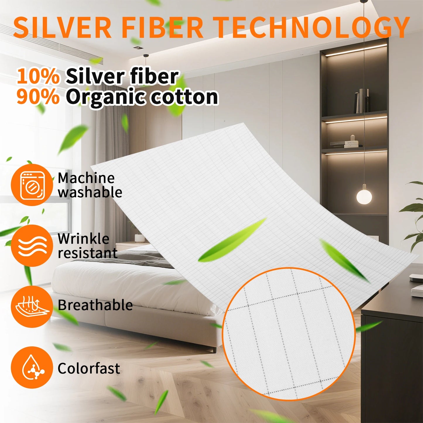 Grounding Bed Sheet 90% Organic Cotton & 10% Pure Silver Fiber Grounding Mat with Grounding Cable Conductive Sheet Earthing Mat