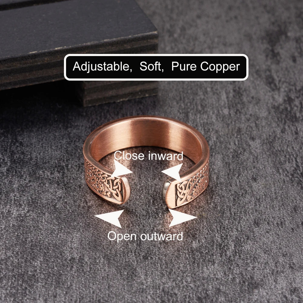 Vinterly Pure Copper Magnetic Rings Lucky Tree Vintage 6.5mm Health Energy Finger Cuff Adjustable Jewelry High Magnet Resizable