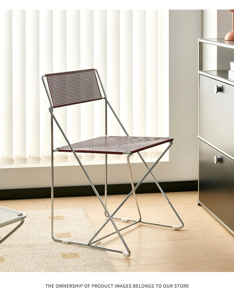 Korean Iron Dining Chair with Backrest Modern Minimalist Stackable Chair for Kitchen Designer Creative Metal Seat for Restaurant