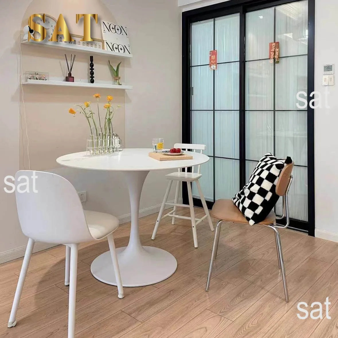 W*-Tulip Stone Dining Table for Restaurant Small Apartment-Modern Simple White Multi-functional Design Single Pedestal