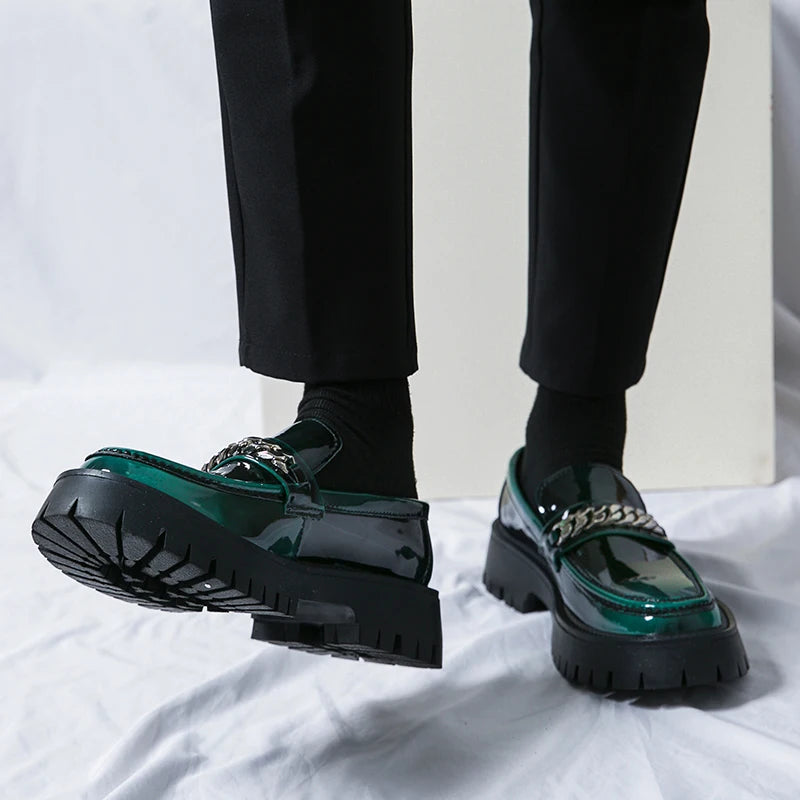 Genuine Leather Shoe for Men Increase Breathabe Casual Leather Shoes Trend Green British Big Head Shoes Men Casual Leather Shoes