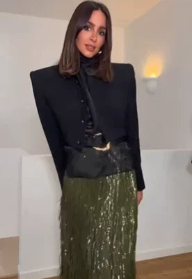 Elegant Green High Waist Women's Skirt With Sequins Female Casual Bodycon Long Shiny Sequined Bottom Lady Evening Party Skirts