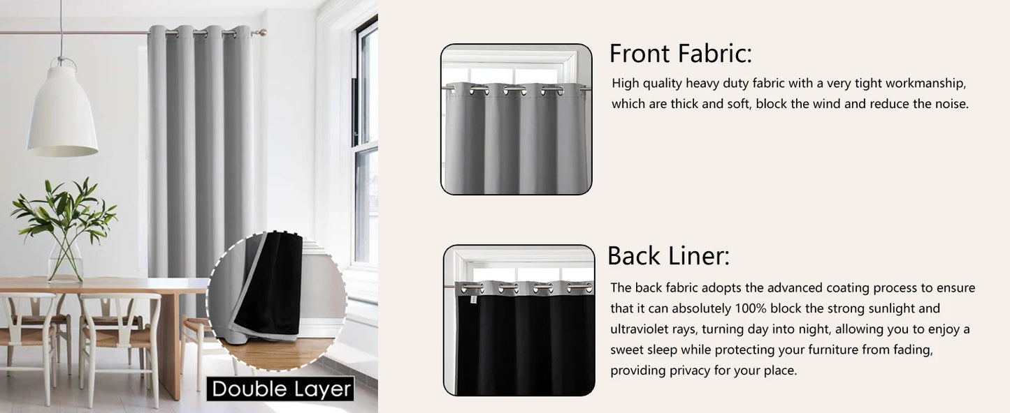 Blackout Curtains Eyelet 100% Light Blocking Thermal Insulated Curtains for Bedroom Living Room Darkening Drapes Door Curtains