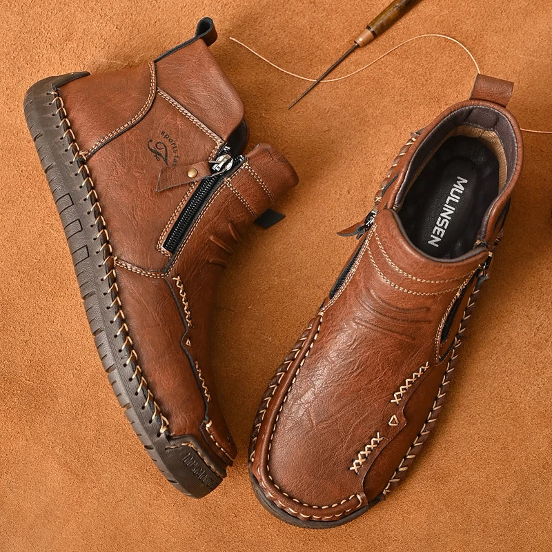 Men's Shoes Genuine Leather Luxury Slip on Shoe Handmade Ankle Boots Comfortable Timeless Winter Fashion Mid Cut Handmade Zipper Shoes