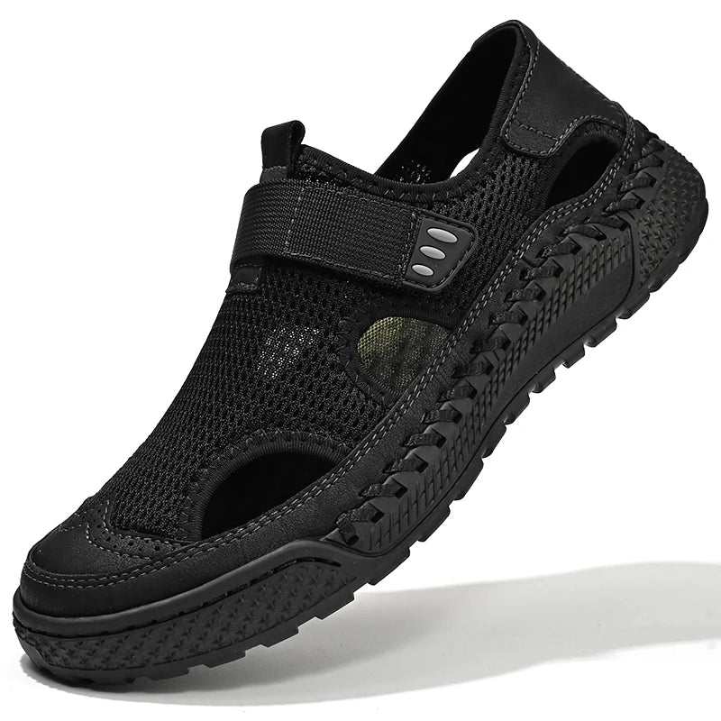 Brand Mesh Leather Men Summer Loafers Breathable Driving Shoes Moccasins Hollow Out Male Cool Lazy Shoe Leisure Walk Men Sandals
