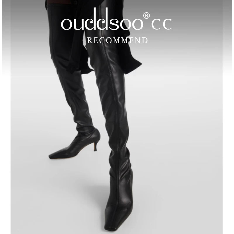 Ods Luxury Brand Black High Boots Women Heels Over the Knee Boot Sexy Zipper Nightclub Ladies Long Latex Shoes Big Size4143 4546