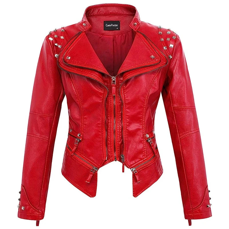 2025 2026 Winter- Spring New Style Suit Collar Rivet Waist Short Washed Pu Leather Jacket