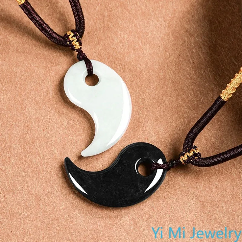 1 set of Burmese A-grade Jade Tai Chi Jade Pendant Fashionable Feng Shui Couple Necklace Fashionable Jewelry Holiday Gift