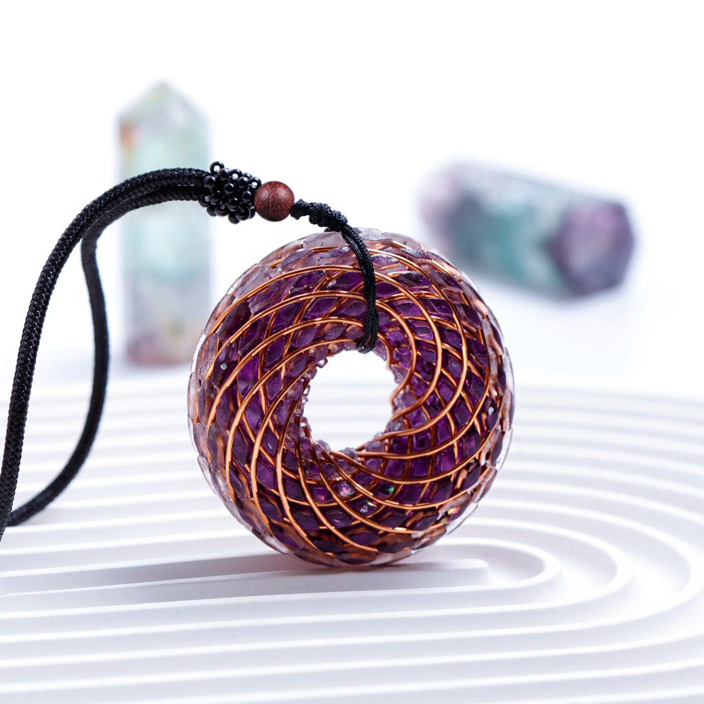 Rodin Coil &Opal Orgone Pendant Necklace , Blue glass pendant jewelry, Chakra Balancing, Adjustable Chain