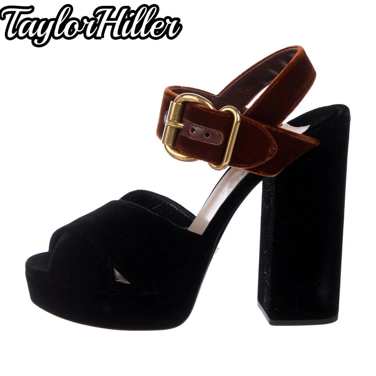 Velvet Cross Strap Platfrom Heeled Sandals Peep Toe Block Heel Buckle Strap Shoes Women Mixed Color Solid Shallow High Heels New