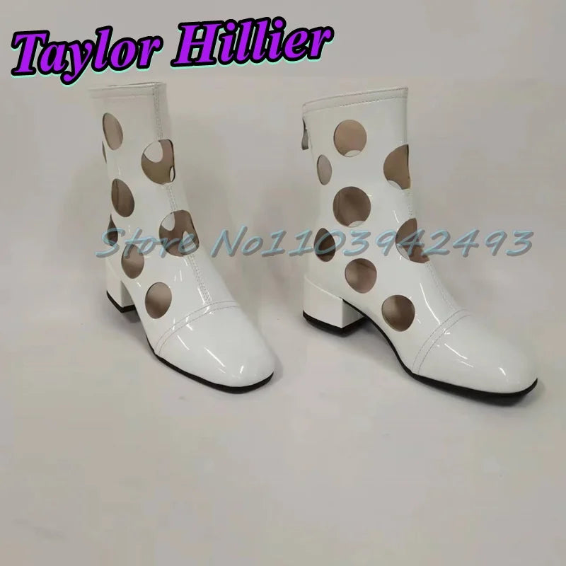 Silver Hollow Heeled Sandals Round Toe Heels Women Designer Luxury Shoes Spring Summer Hole Boots Ankle Short Boots Size Zipper