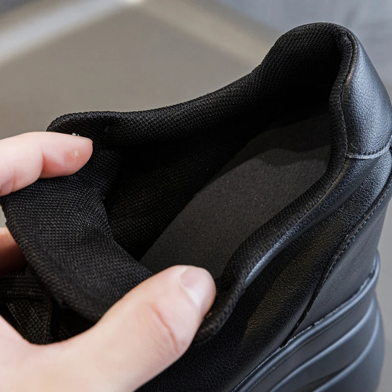 13cm Microfiber Leather Women Casual Shoes Chunky Sneakers Platform Wedge Heel Women Leisure Shoes Fall pring  Sneaker Women
