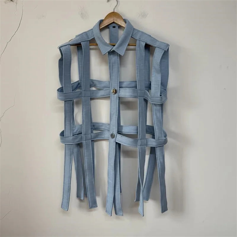 Recycled Sustainable fashion Single-breasted Tide Brand Fashion Design Personalized Shirt new Fashion Joker Temperament Hollow Ladies' Shirt