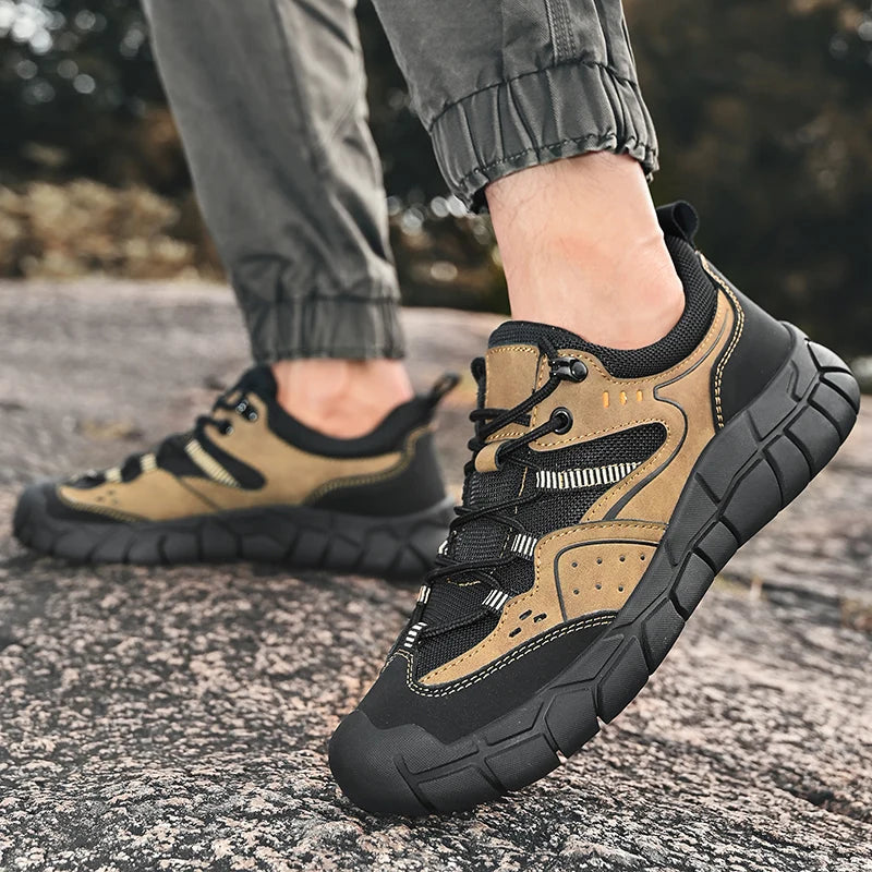 Fashionable Men Comfortable Lace Up Anti-collision Casual Sports Shoes Outdoor Men Breathable Anti Slip Soft Soled Hiking Shoes