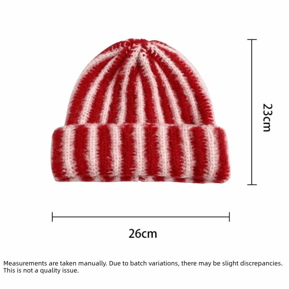 New Striped Knitted Beanie Cap Windproof Flanged Design Knitted Hat Pullover Outdoor Cycling Cold Proof Warm Hat Autumn Winter