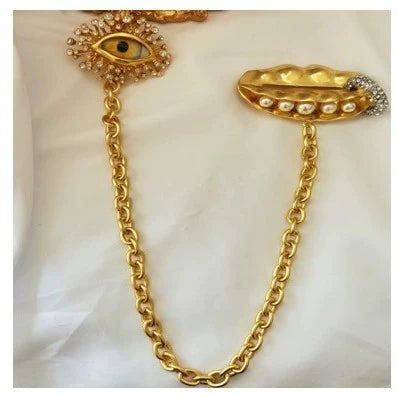 Devil's Eye Pea Pearl Double Chain Brooch 18K