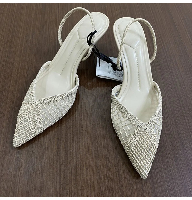 Ins style Fashion Weave Hollow out Women Pumps Summer Fashion Slingbacks Office Lady Thin High heels Elegant Party Prom Shoes
