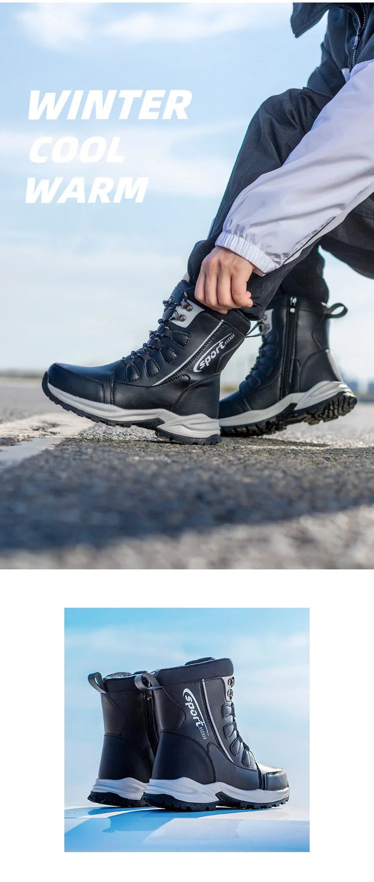 2026 New arrival Winter Men Snow Boots Warm Plush Men's Boots Waterproof High-top Ankle Boots Non-slip Men's Hiking Sneakers