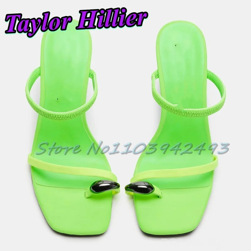Green Strappy Heeled Sandals Open Toe Heels Women Strange Heel Luxury Designer Shoes Summer Mules Slip On Sandalias De Mujer New