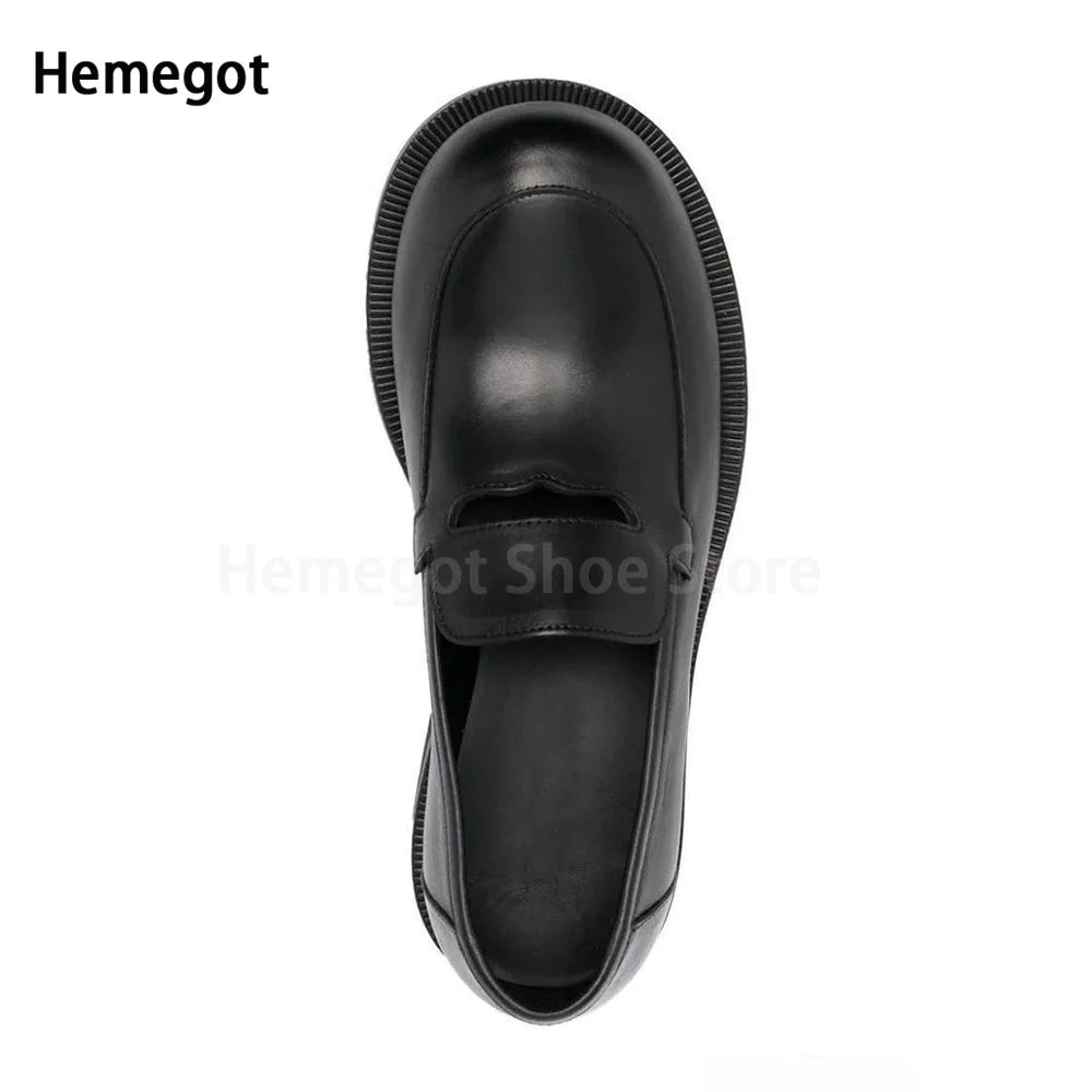 Round Toe Chunky Loafers Flat Men Shoes Retro Casual Green Black Man Shoes Slip-On Summer Comfortable Breathable Shoes