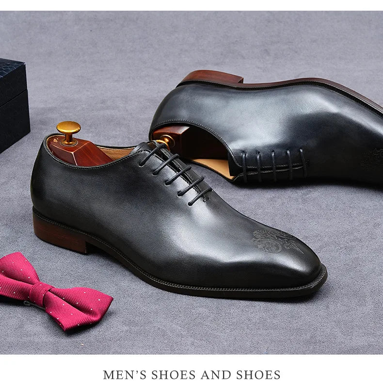 Elegant exclusive Men's Handmade Whole-Cut Leather Shoes | Genuine Cowhide, Leather Lining, Formal Business Wedding Dress Shoes