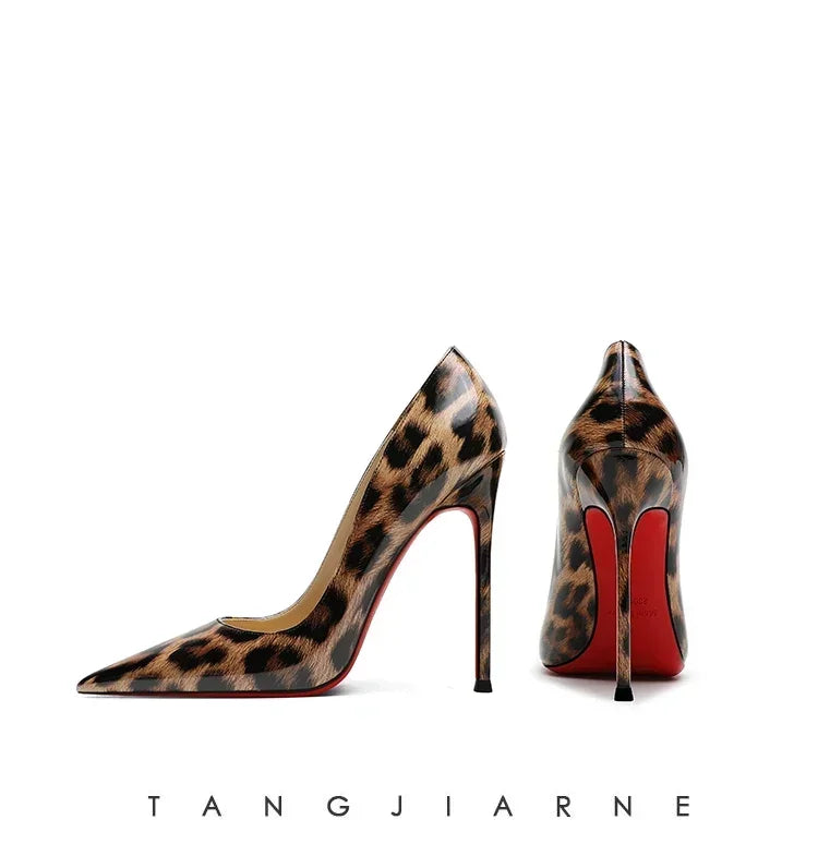 New leopard print high heels for women, slim heels, shallow mouthed French style, sexy and versatile, single shoe size 33-46