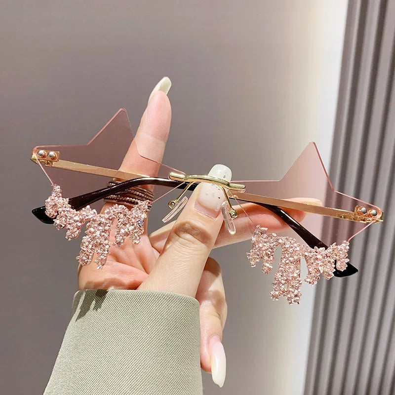 Shiny Luxury Diamonds Sunglasses Women Men Trends Punk Rimless Sun Glasses Female Personality Rhinestone Eyewear Shades UV400