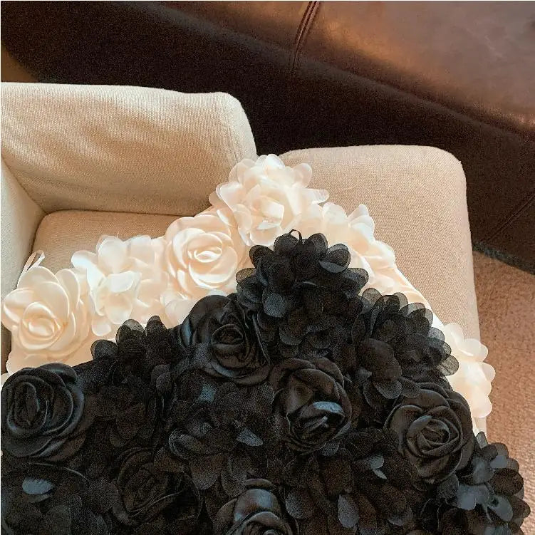 Spring Women Temperament Package Hip Black Three-dimensional Rose Skirt Female Sweet Fashion Y2k A Line Mini Kawaii Skirts