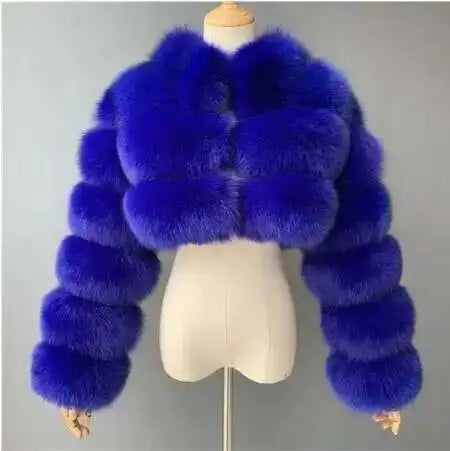 DEAT Fashion Women's Faux Fur Coat Stand Neck Long Sleeve Zipper Short Solid Color Thick Warm Jackets Winter 2024 New 7AB6434