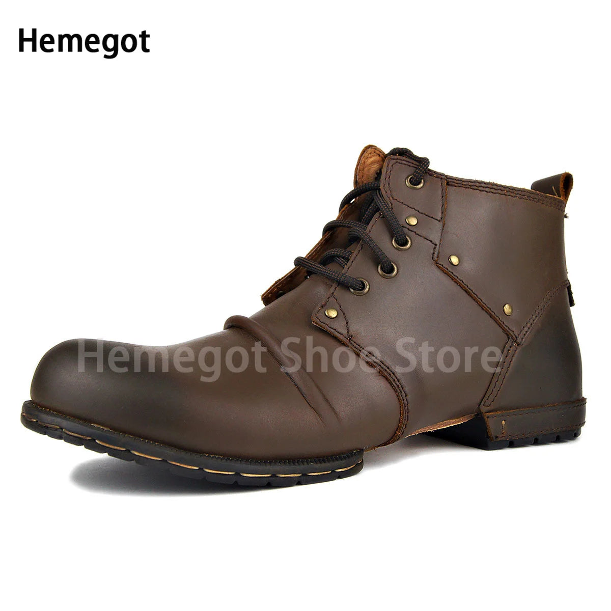 High Top Lace-Up Boots Men's Round Head Casual Leather Shoes Male Handmade Luxury Commuter High Quality Outdoor Men's Shoes