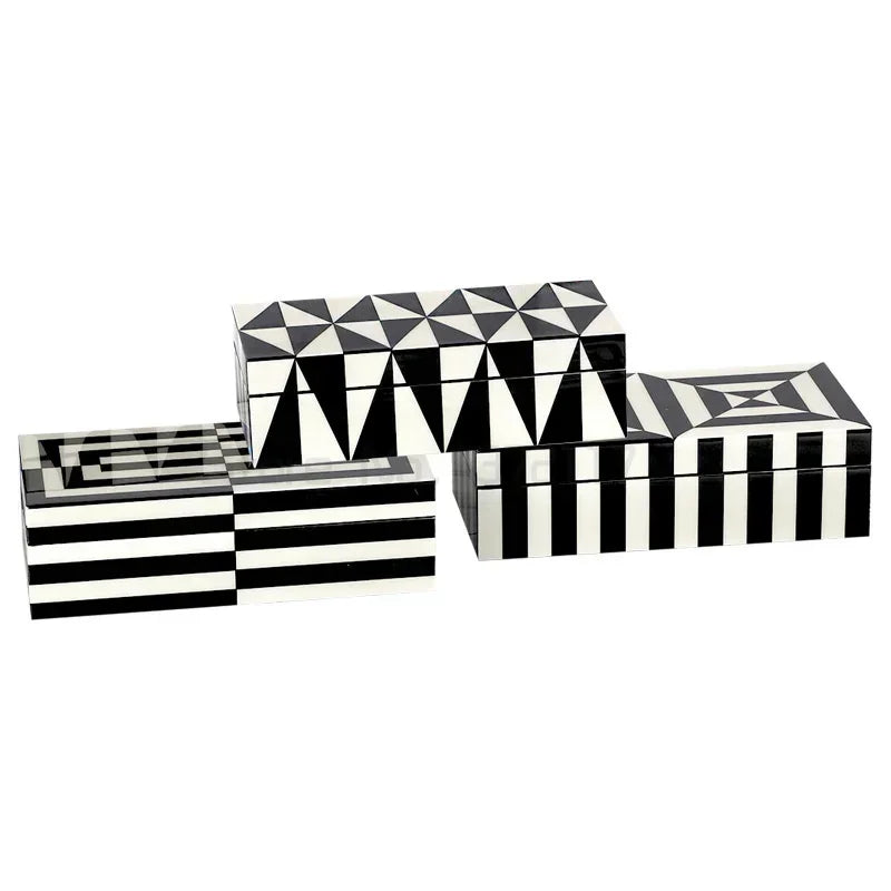 Elegant Glossy Piano Lacquer Home Decor Black White Stripes Jewelry Organizer Box Tray Display Stand Stylish Storage Decorative