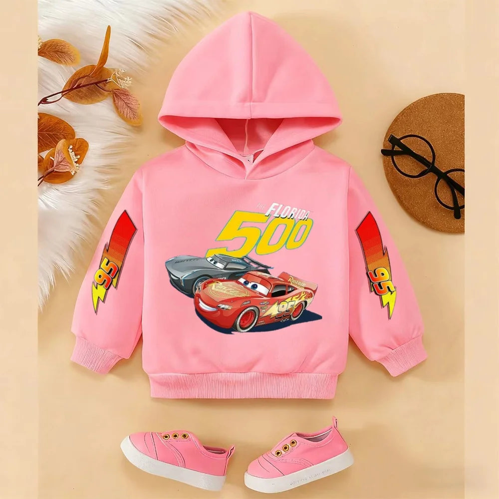 Girls and Boys Classic Anime Car Story Children's Spring and Autumn Fashion Hoodie, 3-14Y Boys and Girls Hoodie