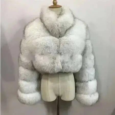DEAT Fashion Women's Faux Fur Coat Stand Neck Long Sleeve Zipper Short Solid Color Thick Warm Jackets Winter 2024 New 7AB6434