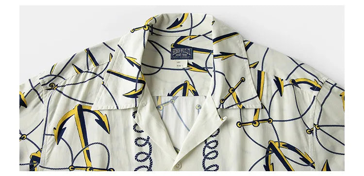 Rugged Bronson Anchor Border Rayon Camp Shirt Old-Fashion Men's Hawaiian Shirt For Beach Vacation
