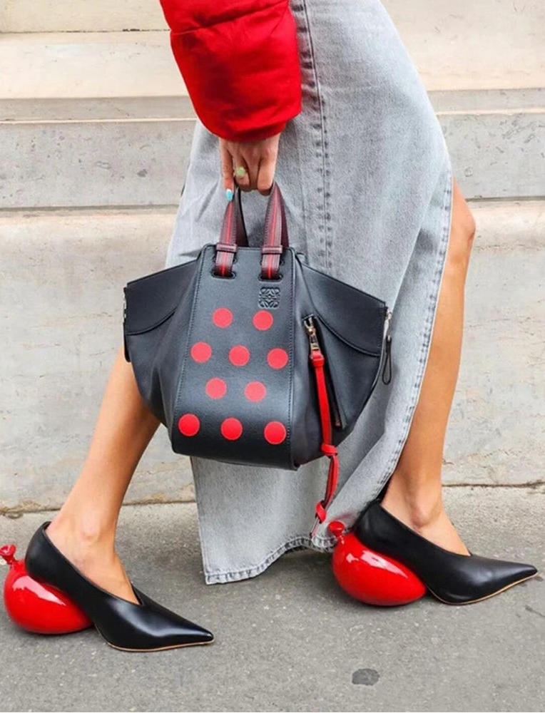 Trendy balloon pointed toe slip on women dress shoes strange heel casual women pumps