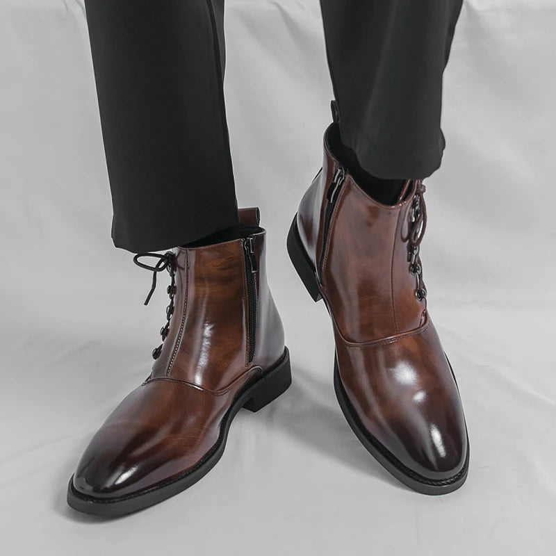 Autumn New Men's Pointed Side Zipper Comfortable High Top Boots Fashionable Brand Men Business Banquet Personalized Short Boots