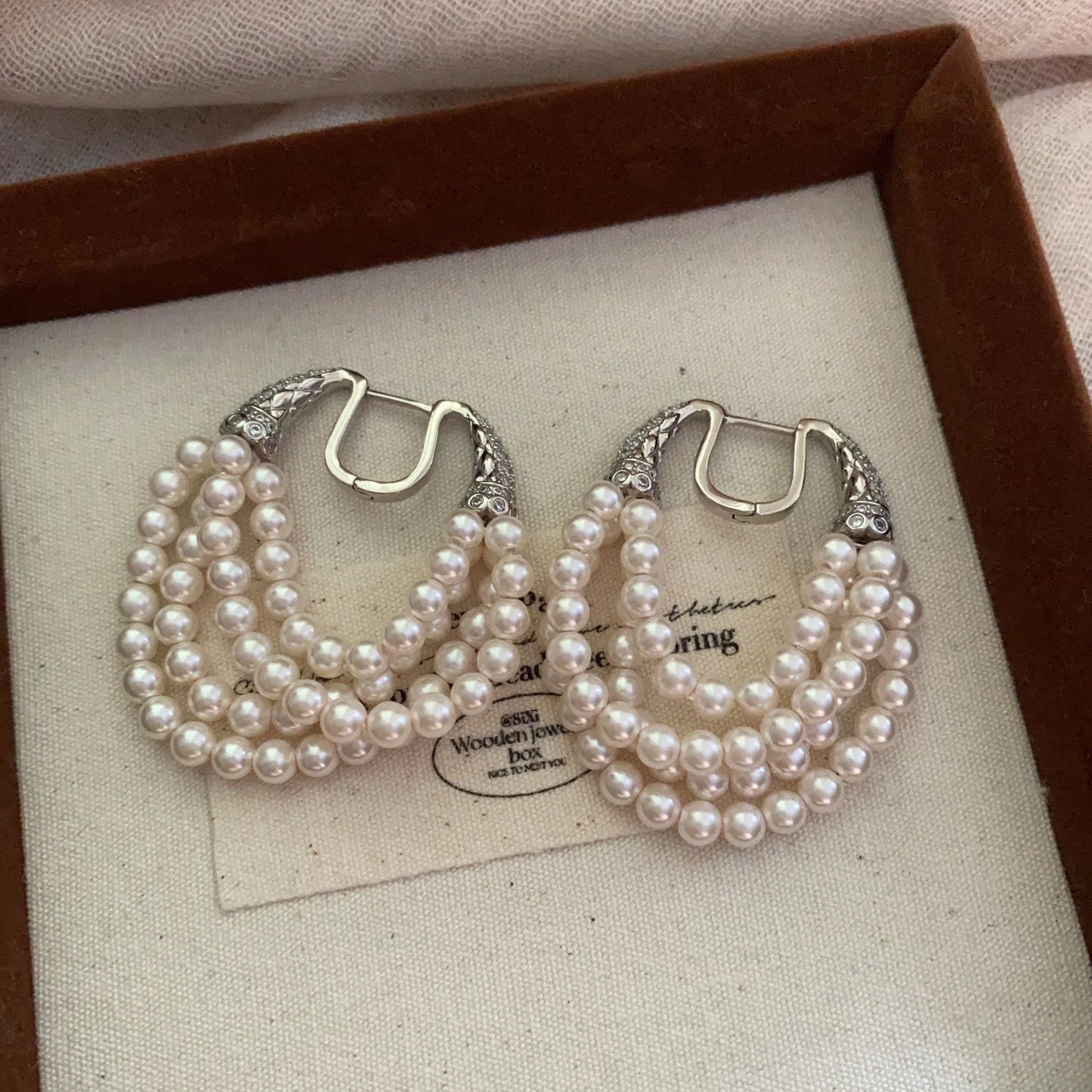 NISHIZAWA French Multi-layer Pearl Tassel Earrings, Palace Style Noble Autumn and Winter Temperament Earrings