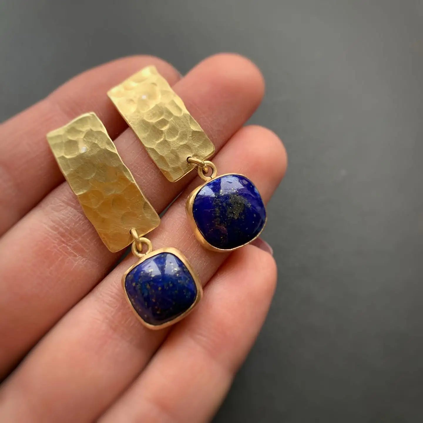 Boho Lapis Lazuli Square Shape Drop Dangle Earrings Retro Style Golden Women's Jewelry