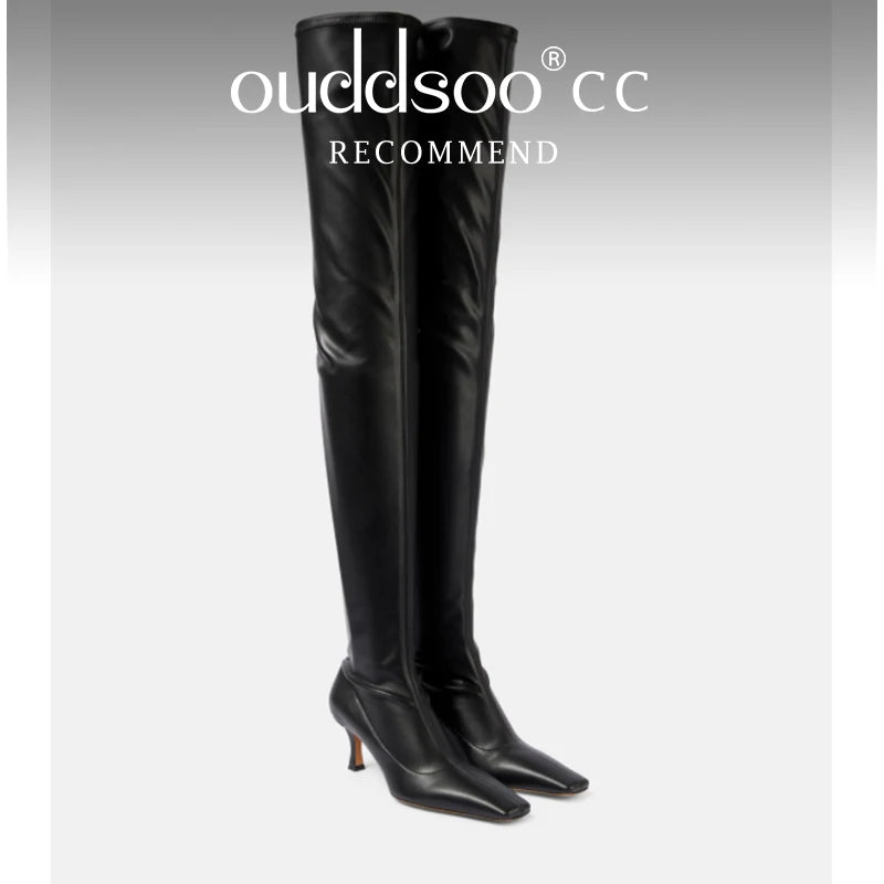 Ods Luxury Brand Black High Boots Women Heels Over the Knee Boot Sexy Zipper Nightclub Ladies Long Latex Shoes Big Size4143 4546